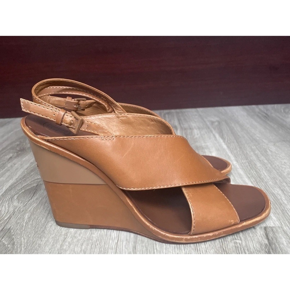 Tory Burch Gabrielle Royal Tan Leather Wedge Sandals Size 9 M